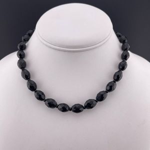 Vintage West Germany faceted black bead necklace signed estate